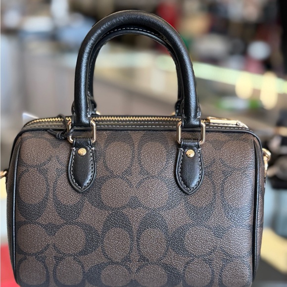 NWT Coach Signature Brown and Black Satchel Crossbody Bag - Picture 2 of 4